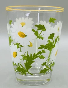 Vintage Libbey Glass White Floral Daisy Drinking Glass Yellow Rim MCM - Picture 1 of 3