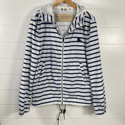 Burberry Brit мужской Kelson в полоску ветровка куртка sz M с капюшоном морской роскошь - Изображение 1 из 4