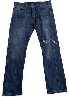 Jeans rectos Levis 513 para hombre 34x30 azul bigote desgastado grunge años 90’s Y2K Foto 1 de 4