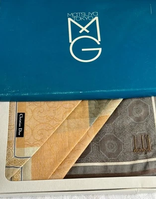 Vintage Dior & Dunhill Mens Handkerchief Set Matsuya Tokyo Cotton Hanky PocketSq - Image 1 of 4
