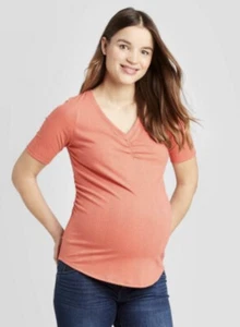** NWT- Maternity Elbow Sleeve V-Neck Textured Rib T-Shirt - Sz Medium - Picture 1 of 9