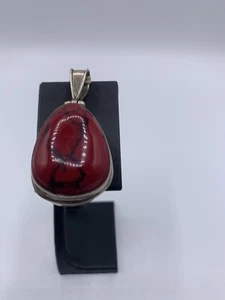 Vintage Sterling Silver Blood Red Jasper Pendant 310210 - Picture 1 of 7