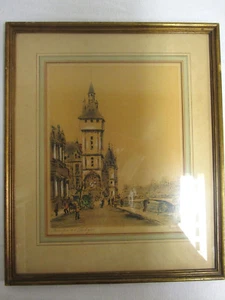 Antique BARDAY Pencil signed & Titled Hand Colored Etching Framed w/Glass - Picture 1 of 7