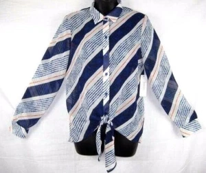 Laundry Shelli Segal Tie Front Striped Chiffon Blouse Top Small Blue Multi $79 - Picture 1 of 6