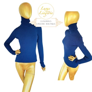 MERINO RIB PULLOVER by Wolford XS X Small bleu blue ullover col roulé avec laine - Photo 1 sur 1