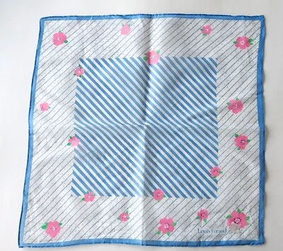 Vintage LOUIS FERAUD handkerchief hankie hanky neckerchief floral cotton 7" x 7" - Image 1 of 4