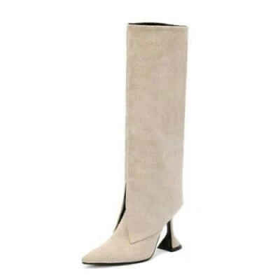 Women's Mid Calf Boots 11cm High Heel Shoes Pointy Toe Pull On Knight Boots Sexy - Image 1 of 4