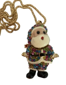 Betsey Johnson Christmas Necklace Santa Claus Pendant NWT Multi Colored Crystals - Picture 1 of 4