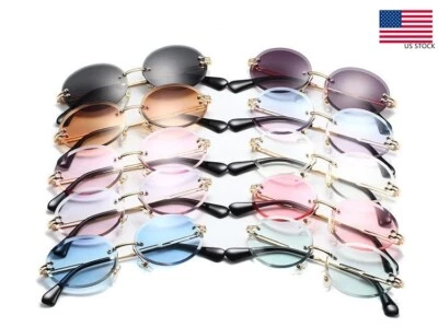 Retro 10 Colors Men Women Gold Frame Round Cut Clear Lens Eye Glasses Sunglasses - Image 1 of 4