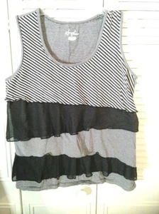 Kim Rogers Tanktop Rüschen gestreift schwarz weiß Gr. M Baumwolle und Chiffon - Bild 1 von 3