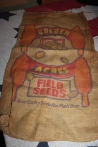ANTIQUE BURLAP GOLDEN ACRES ART SACK BAG FIELD SEEDS - Picture 1 of 4