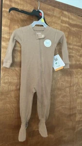 NEW Burt's Bees Baby Footie Pajamas Brown 6-9m - Picture 1 of 6