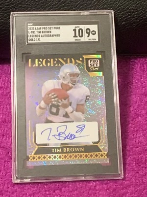 2023 LEAF PRO SET PURE LEGENDS TIM BROWN AUTO AUTOGRAPH GOLD 1/1 SGC 9 AUTO 10 - Image 1 of 4