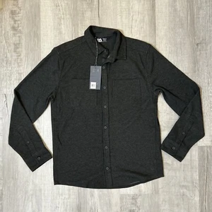 NWT VRST Mens Long Sleeve Textured Button Down Charcoal Herringbone Knit Shirt S - Picture 1 of 15