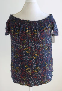 Old Navy Peasant Top Navy w/Flowers Off Shoulder Gauze Boho Small MSRP: $32.99 - Picture 1 of 7