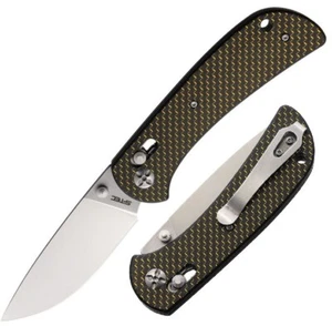 S-TEC Axis Lock Folding Knife 3.5" D2 Tool Steel Blade Gold Carbon Fiber Handle - Picture 1 of 4