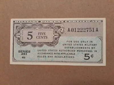 1946-1947   5 CENTS   MILITARY PAYMENT CERTIFICATE   SERIES 461 - Image 1 of 2