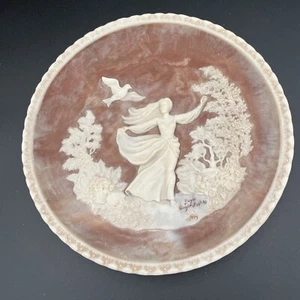 Vintage Incolay Pink Stone Plate 3D Cameo - To a Skylark - Poets #03053 - Picture 1 of 6