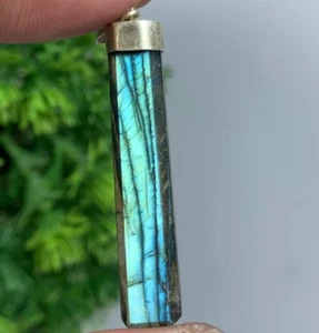 Ciondolo Labradorite Naturale Lucido Argento Sterling 925 Cordoncino Regolabile 18-21" - Foto 1 di 11