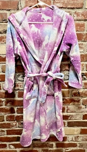 Youth Unicorn Hooded Robe 12–13 Blue Purple Galaxy Stars Cozy Soft Fleece - Picture 1 of 10