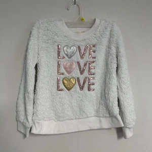 Btween Girl's Fluffy LOVE Pullover Long Sleeve White Sweater Sequins Size 7 - Picture 1 of 6