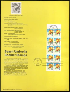 US. SP874. 2443a. 15c. Beach Umbrella Booklet Pane of 10. Souvenir Pages. 1990 - Picture 1 of 1