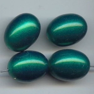 12 VINTAGE METALLIC GREEN ACRYLIC 21x16mm. SMOOTH OVAL BEADS 5119 - Picture 1 of 1