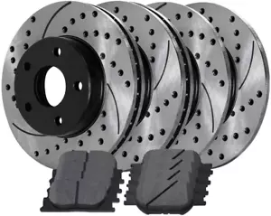 Autoshack Front and Rear Drilled and Slotted Brake Kit Rotors Black and Ceramic - Imagen 1 de 3