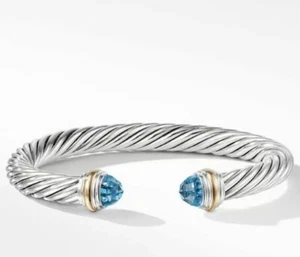 David Yurman Cable Classics Bracelet with Blue topaz and 14K Gold, 7mm - Picture 1 of 9