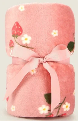 PINK STRAWBERRY THROW BLANKET SUPERSOFT 120x150cm New Single - Image 1 of 3