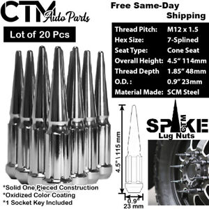 20Pc 4.5" TALL CHROME 12x1.5 SPLINE SPIKE LUG NUT+KEY FIT SATURN PONTIAC MERCURY