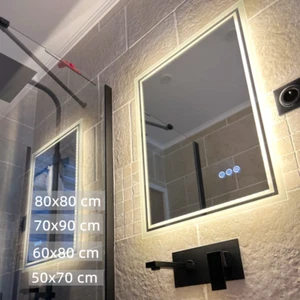 Espejo de pared regulable Iluminación LED Espejo de baño Touch 3 colores de luz sin niebla 50-90 - Imagen 1 de 28
