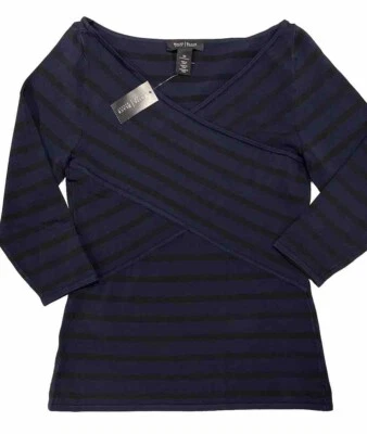 NWT WHITE HOUSE BLACK MARKET CROSSOVER STRIPE PULLOVER TOP SWEATER XS S M L XL - Image 1 of 4