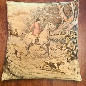 "Hermosa almohada tapiz ecuestre de caza de zorros estilo inglés 18"" x 18""" - Imagen 1 de 6