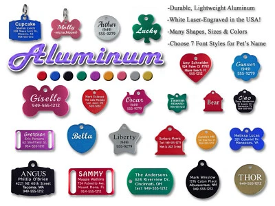 Pet ID Tags Custom Laser Engraved Unique Dog/Cat Aluminum Identification Tags - Image 1 of 4