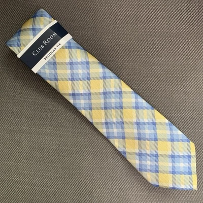 Corbata clásica a cuadros azul claro/amarillo Club Room para hombre precio de venta sugerido por el fabricante 55 USD Foto 1 de 3