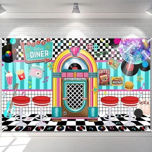 Telón de fondo retro para fiesta de cena Avezano años 50 - pancarta de rock & roll de 70,8" x 43,3" - Imagen 1 de 7