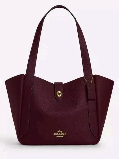 COACH Hadley Turnlock Tote Bag Leather CAL17 Gold/Dark Stone