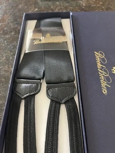 Brooks Brothers Suspenders Black One Size Fits All Adjustable Leather Trim $148 - Picture 1 of 5