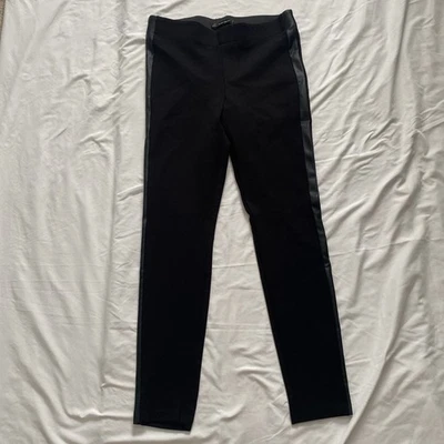 Zara Trafaluc Collection Black Stretchy Pants with Leather side strip Size L - Image 1 of 4