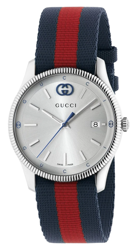 Gucci G-Timeless Silver Dial Blue/Red Nylon Date Quartz Unisex Watch YA1264237