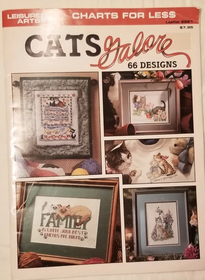LEISURE ARTS magazine CATS GALORE 66 cross stitch designs - Image 1 of 4