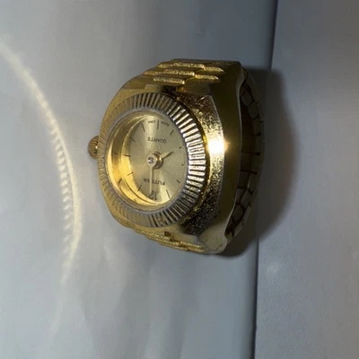 Vintage Future Quartz Ring Watch Gold Tone Expandable  - Image 1 of 4