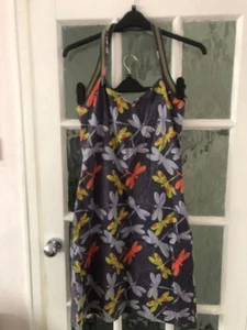 ladies dress WHITE STUFF grey orange fireflies halter neck knee length size 12 - Picture 1 of 7