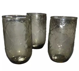Anchor Hocking Saftglas Becher Braun Retro 6 Unzen Strukturierte Blätter 3er Set_F8 - Bild 1 von 8