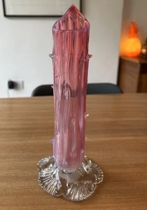 Antique Stevens Williams Vase Cranberry Opalescent Tree Trunk Thorn 23cm High - Picture 1 of 10