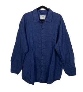 FLAX Jeanne Engelhart 100% Linen Long Sleeve Button Shirt Medium Mens Navy - Picture 1 of 11