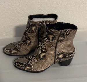 Ecco Python Snakeskin leather Ankle Boots Gray & Black SZ 40 US 9 2” heel NWOT - Picture 1 of 11