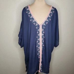 Kaftan-Kleid O'neill XL dunkelblau bestickt Borte Schwimmüberzug - Bild 1 von 10