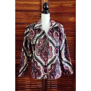 Chaqueta tapiz vintage Estate Coldwater Creek forrada con cuentas abrigo frontal abierto LG - Imagen 1 de 8